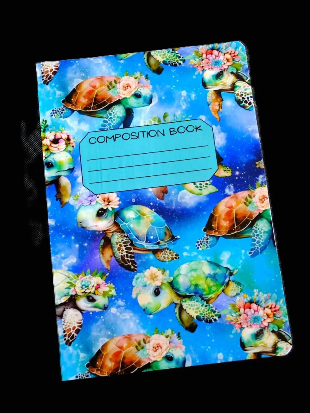 Custom Composition Book, Handmade, College, school, students, sea turtles, blue